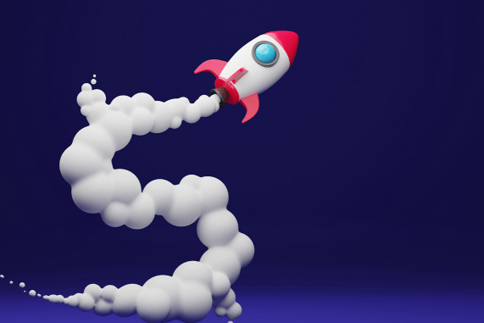 Eine Grafik mit einer abhebenden Rakete