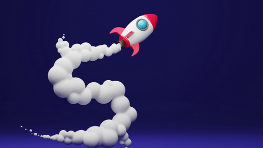 Eine Grafik mit einer abhebenden Rakete